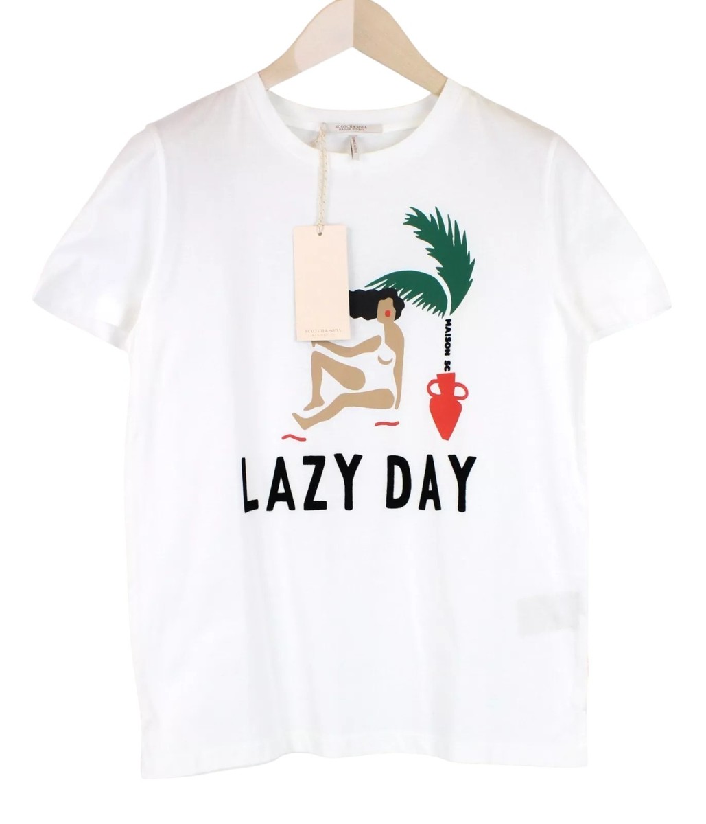 メゾンスコッチ MAISON SCOTCH 正規販売店 レディース 半袖Tシャツ TEXT PRINT T-SHIRT 137360 1 OFF WHI MAISON SCOTCH Women`S T-Shirt ~S Off-White Logo Pure Cotton