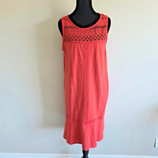 J. Jill Dress Women Size M Petite Sleeveless Crochet Lace Yoke Deep Orange - Red