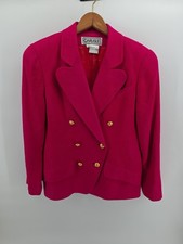 Vtg Carlisle 100 Silk Blazer Jacket Pink w Gold Chain Button Hardware size 10