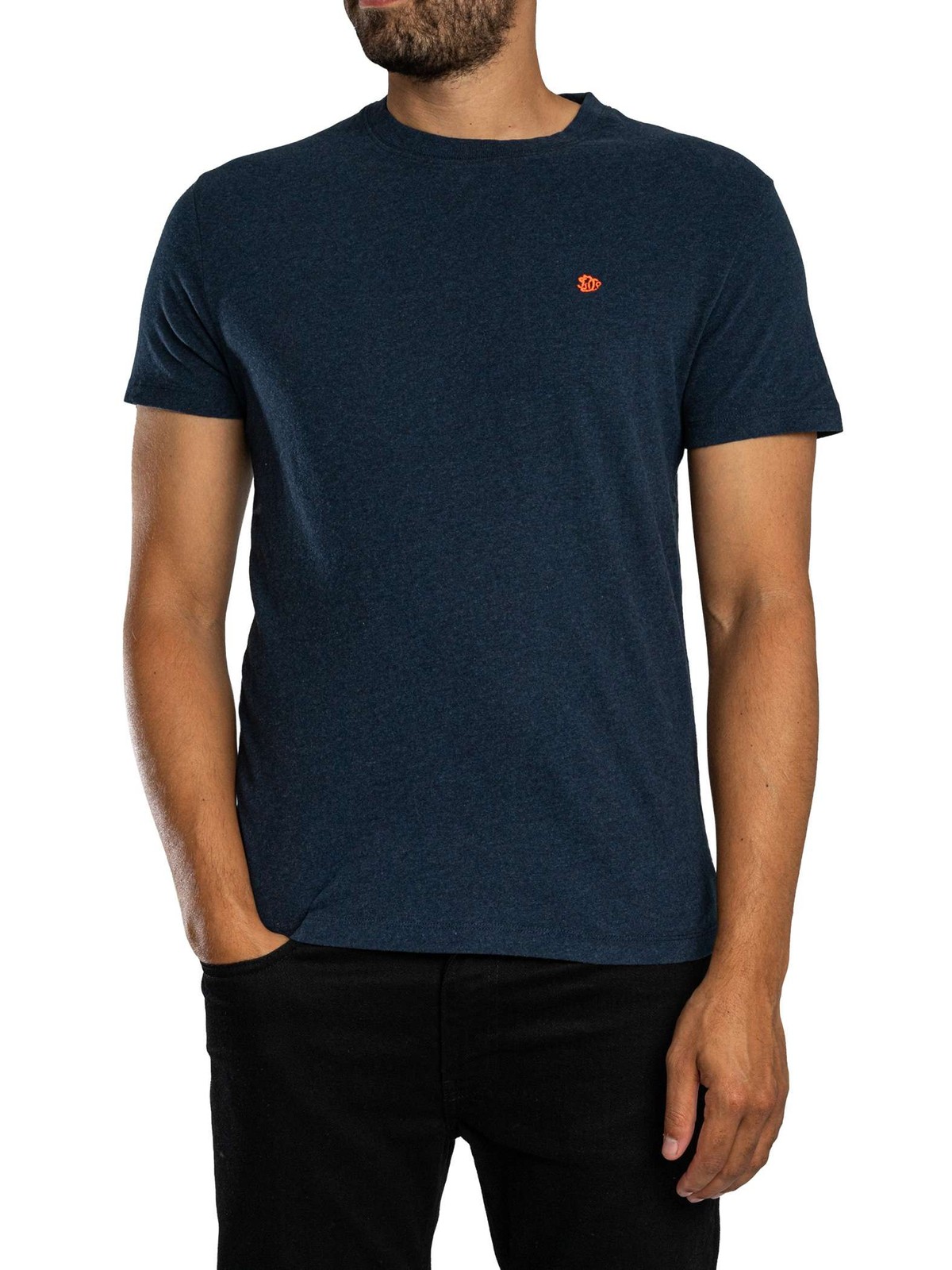 Superdry Men's Deep Sea Blue Marl/Orange Essential Sdc0 Logo Emb T-Shirt - Image 2