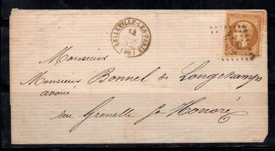 Frankreich 1864 Brief 100% gebraucht Belleville, PARIS