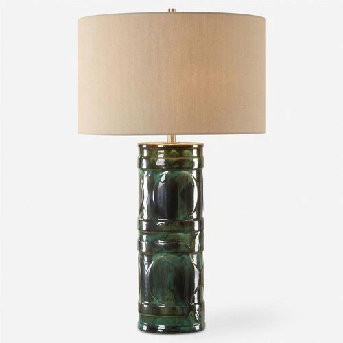 Uttermost 30396 Loch Table Lamp Peacock Green And Slate Glaze and Brushed Nickel - Picture 1 of 7