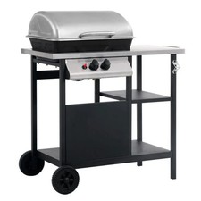 vidaXL Gas BBQ Grill with 3-layer Side Table – Black & Silver