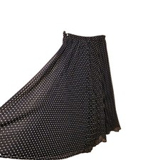 Vintage Midi Skirt Size L Blue White Polka Dot Boho Retro Work Party Secretary