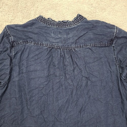 LOFT Plus Chambray Shirt Womens Size 18 Blue Lyocell Button Ruffled Band Collar - Imagen 19 de 20