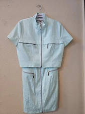 Vertigo Paris Two Piece Set Mint Floral Embroidered Dress Jacket Size Large