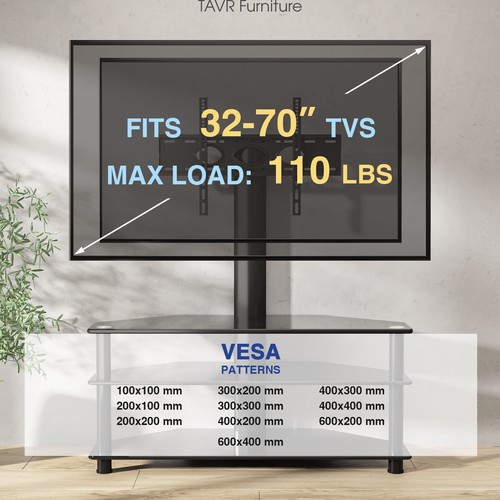 Universal Flat TV Stand with Swivel Mount for TVs up to 75 inch, 3-Tier Shelf - 第 6/9 張圖片