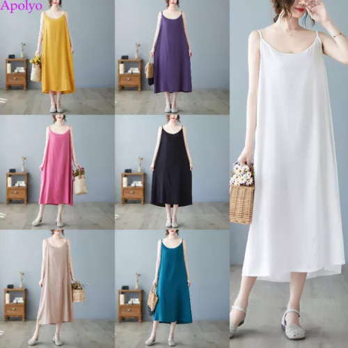 Womens Sundress Cotton Linen Slip Tank Summer Casual Loose Shirt Tunic Dress - Bild 2 von 29