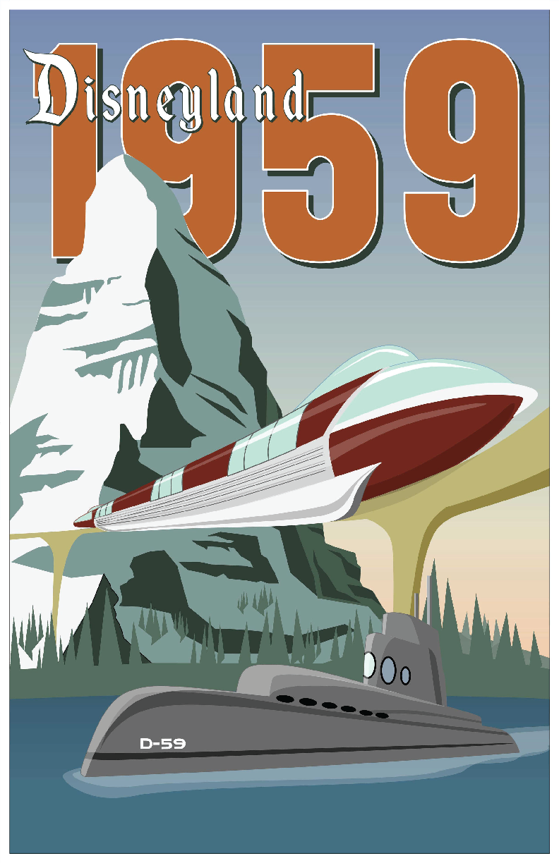 Disneyland 1959 Monorail Retro Art Print 13x19 Satin Finish Decor  