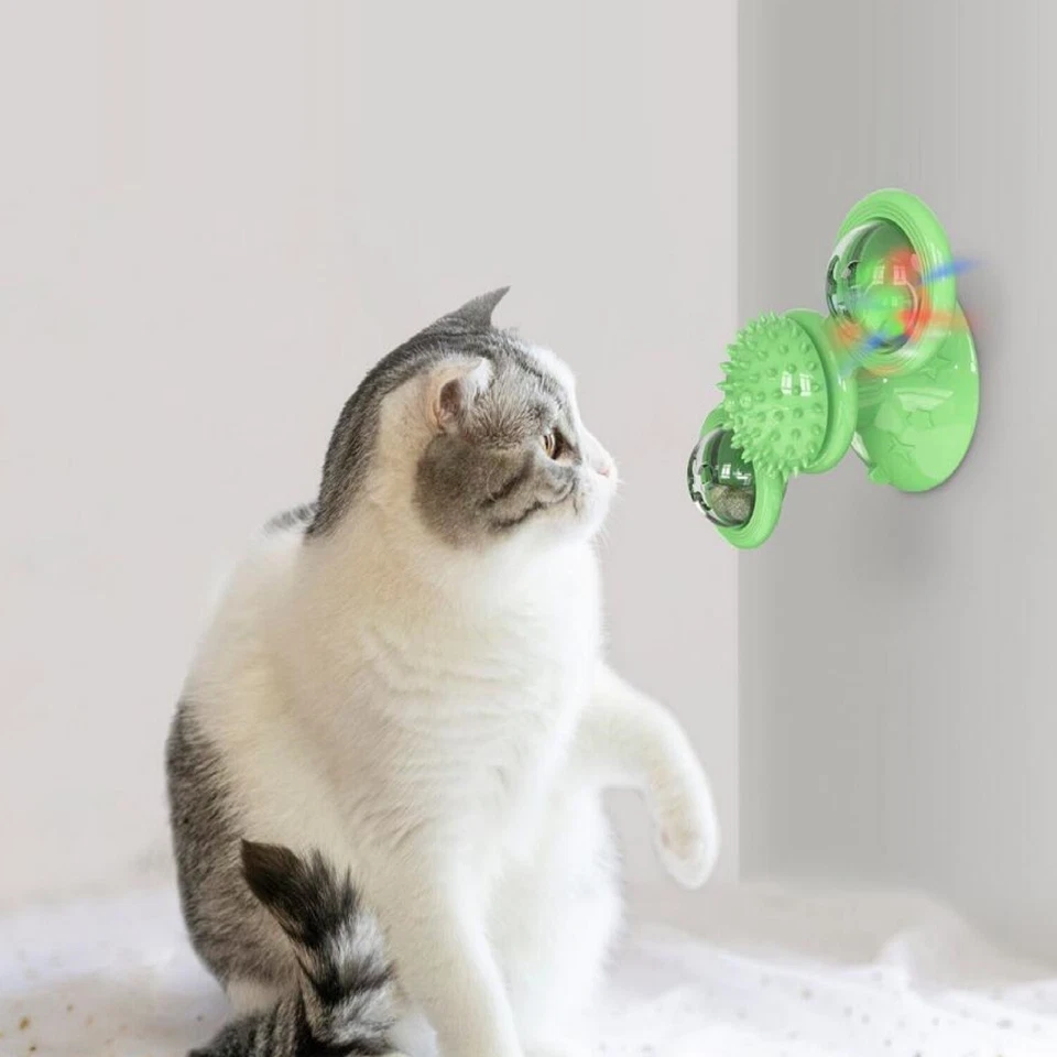 Windmill Cat Toys Fidget Spinner for Kitten with LED and Catnip Ball - Green - Image 3 of 4