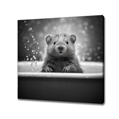 Niedliche Ratte in der Badewanne schwarz weiß Tier Wandkunst Kinderzimmer Leinwandbild