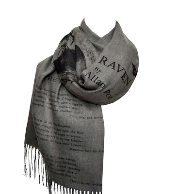 The Raven by Edgar Allan Poe Shawl Scarf Wrap (Heather Gray). Book scarf, Gothic
