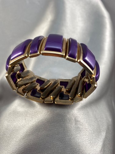 Braccialetto Espandibile Largo Viola Tono Oro Retrò Grosso Gioielli Vintage - Foto 4 di 7