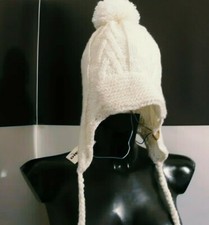 Diesel Femme Hat Crème Laine Blend " Trapper " Style Tricoté Earflap Galon Neuf