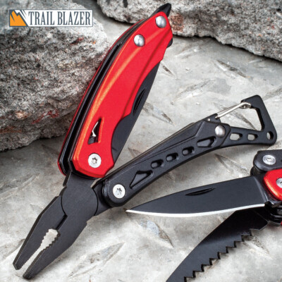 RED HANDYMAN MULTI TOOL KNIFE PLIERS SAW SCREWDRIVER BOTTLE OPENER CUTTERS CLIP