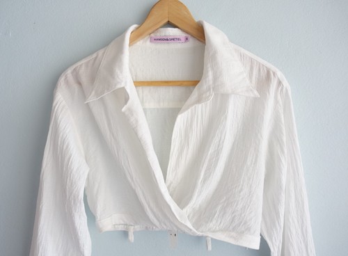 Hansen & Gretel Blouse Womens Small White Crop Top Collar MISSING WAIST TIE - Picture 2 of 14