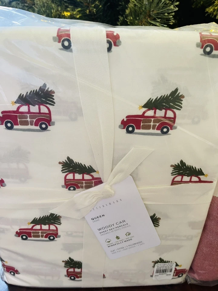 Pottery Barn Buffalo Check FULL QUEEN duvet Woody Sheet Set Shams Red Christmas - Image 4 of 4
