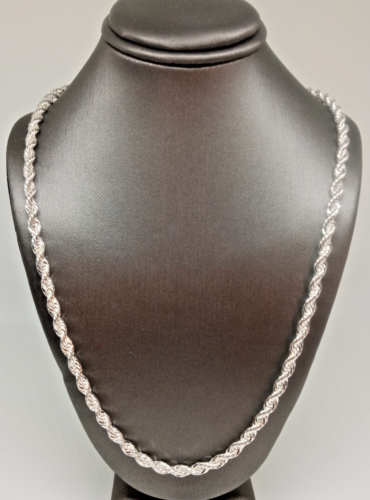 4 mm Sterling Silver 22'' Rope Chain Necklace Classic Unisex Jewelry