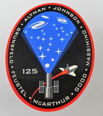 NASA STS-125 Sticker JOHNSON MASSIMIND GOOD MCARTHUR FEUSTEL GRUNSFELD ...