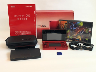 NINTENDO 3DS Flare Red Console SD card incl 3DS Case 2 Soft IN BOX