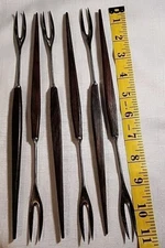 Vintage Fondue Fork 6pc Set Stainless Steel Teakwood 1960 Made In Japan