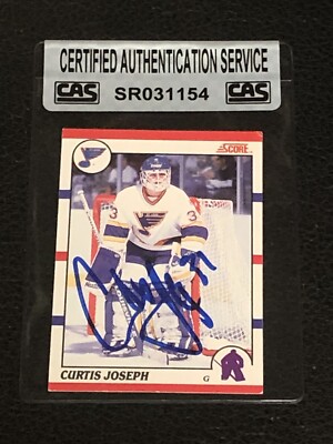 HOF CURTIS JOSEPH 1990-91 SCORE RC SIGNED AUTOGRAPHED CARD BLUES CAS AUTHENTIC
