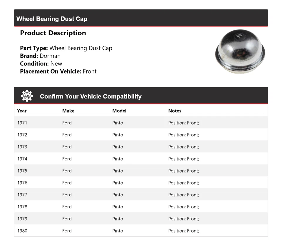 Крышка пылезащитная передняя подшипник колеса для Ford Pinto Dorman 1971-1980 годов выпуска 1972 1973 1974 1975 годов выпуска - Изображение 2 из 4