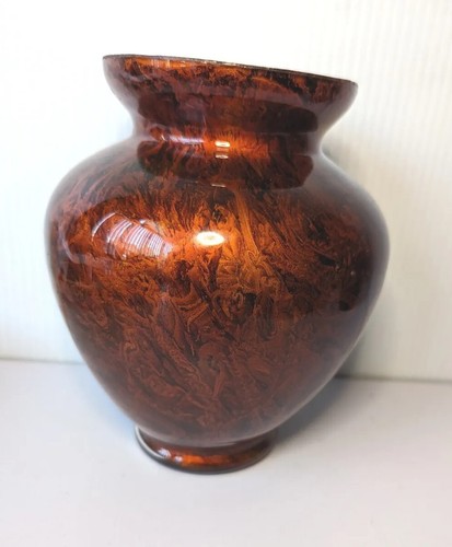 Reverse Painted Glass Vase Fire Hot Rustic Gold Home Decor Bouquet Flowers Orang - Picture 9 of 9