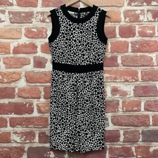 Vintage Talbots Dress Womens 10 Petite Black White Abstract Stretchy Zip Up