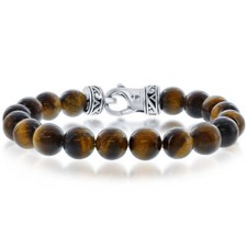 Men's Bracelet Stainless Steel 10mm Brown Tiger Eye Beaded ST-1606