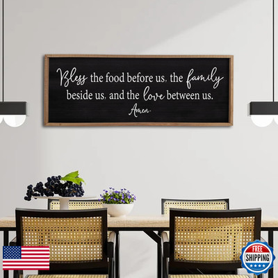 Surfapans Bless The Food Before Us Sign Wall Decor 40X15 Large Farmhouse Dining