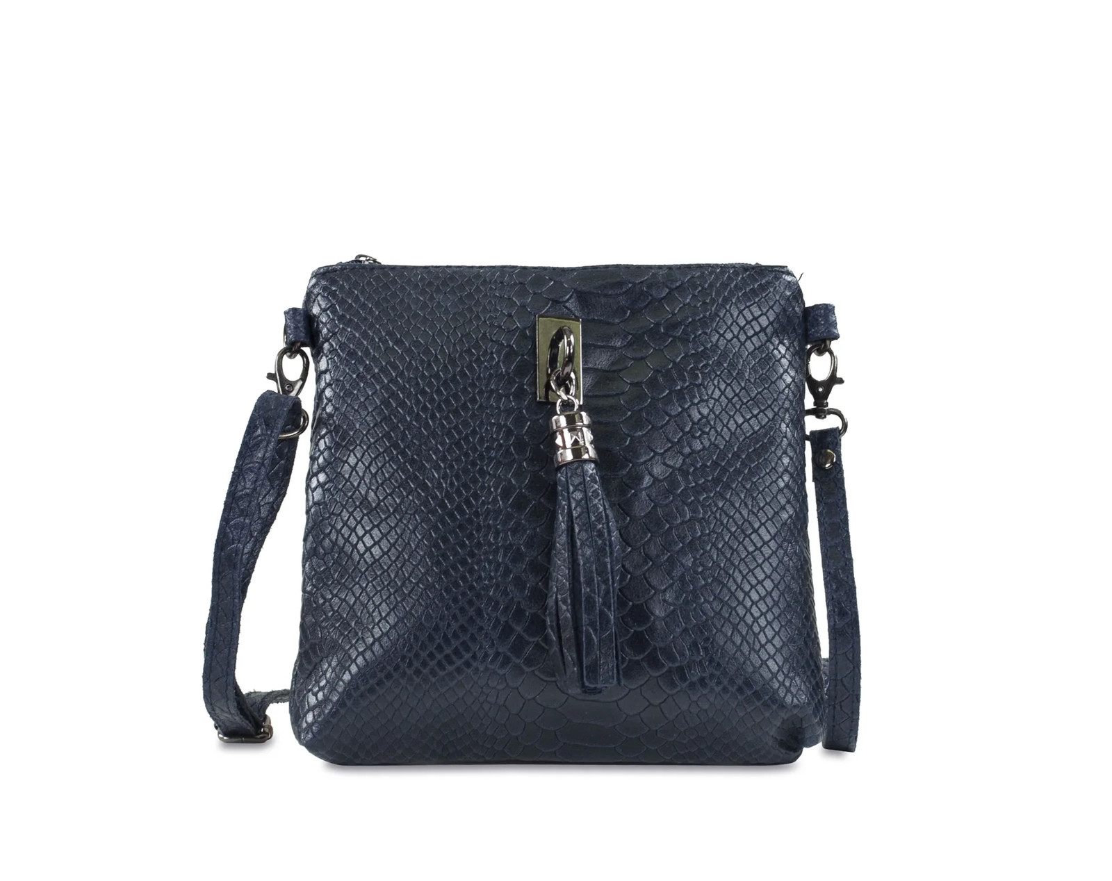 Sac bandoulière PHILOMENE 10 cm façon maroquinerie de luxe avec détails argentés