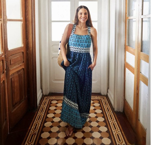 Faherty Womens Gracie Maxi Dress BALI Blue Sz XS 100% Linen Boho Summer Sundress