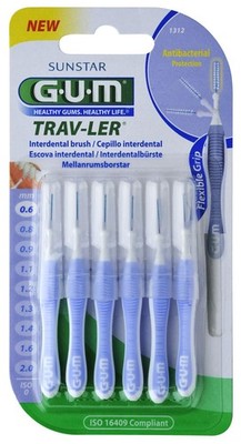 3x GUM TRAV-LER Interdentalbürste 0,6mm hellblau -  3x 6 Zahnzwischenraumbürste