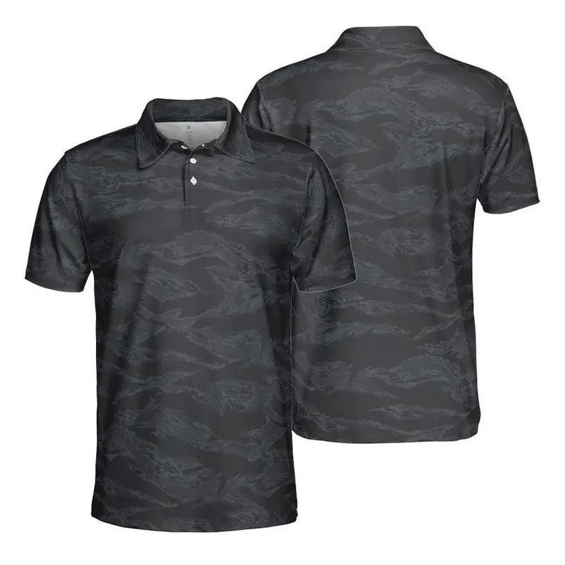 Black Tiger Stripe Camo Polo Shirt Men Golf Style Casual
