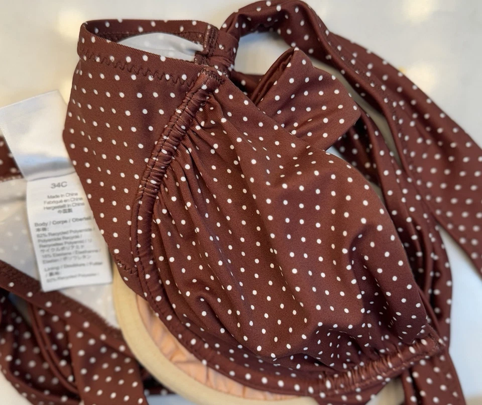 J. Top de biquíni Crew Ruched Halter e parte inferior de biquíni com estampa de bolinhas - Imagem 3 de 4