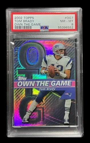 2002 topps #OG7 tom brady; own the game SP holo refractor insert PSA 8