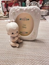 Vintage Precious Moments Porcelain Baby Picture Frame Pink Girl Nursery Newborn
