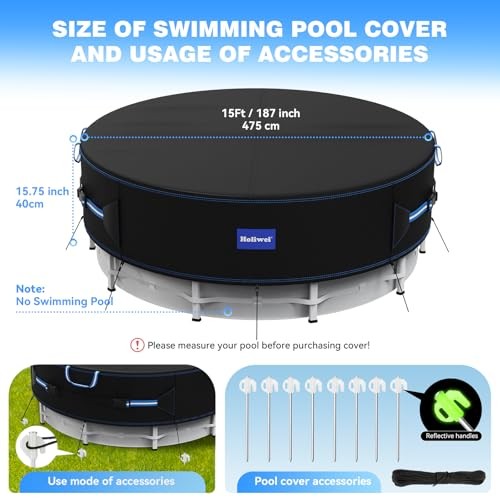 with Reflective Strips, 420D Swimming Pool Cover for 15 Ft Round Pool Cover - Picture 3 of 8