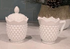 Vintage Fenton Hobnail Milk Glass Cream & Covered Sugar Bowl Set Great Cond🤍