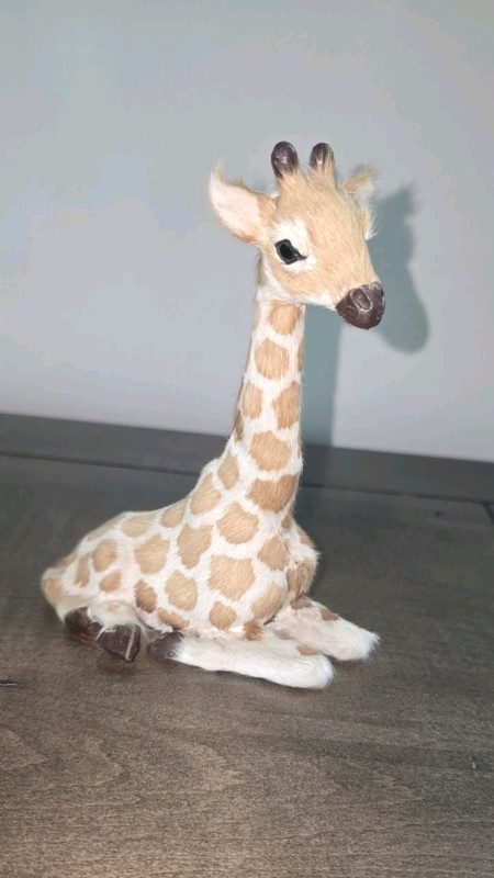 Giraffe Figure Resting African Animal Safari 6” -Goat Hair -Wildlife Decor