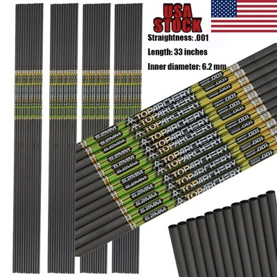 TOPARCHERY 12-PACK .001 33'' Pure Carbon Arrows Shafts SPINE300-600 for DIY Arrow