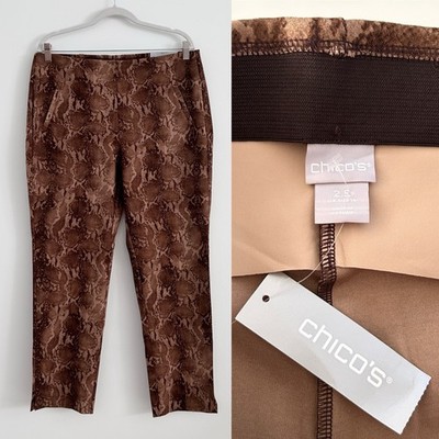 Chico s 14 Brown Multi Sz 2.5 So Slimming 360 Juliet Snake Print Ankle Pants NWT