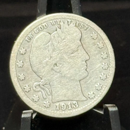 1913 US Barber Quarter 25C Silver Coin