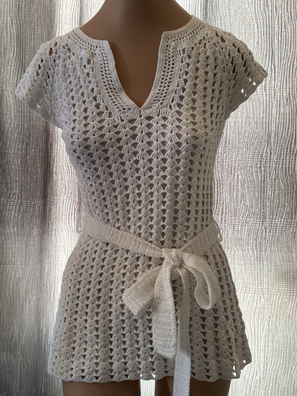 INC International Concepts Petites Crocheted Tunic Top Waist Tie Size Small