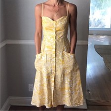 Reformation Sz 6 Canon Linen Midi Dress in Yellow Grain
