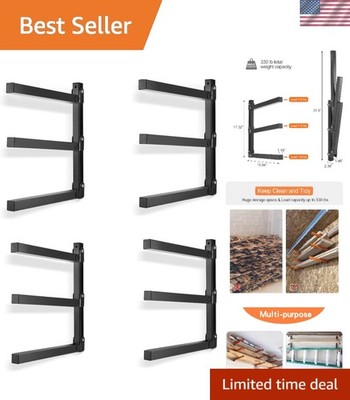 Durable Wall-Mounted Metal Lumber Organizer with 330 lb Capacity - Black 4-Pack