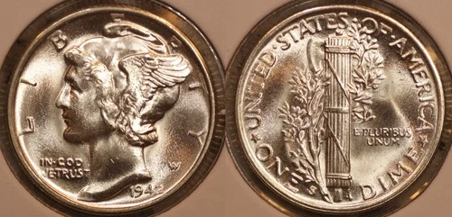 1942 S Mercury Dime GEM ++ BU! From an OBW ROLL 42S0153