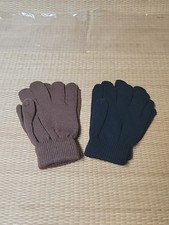 2 Pair Women's KNIT GLOVES Brown  Black 8 In. Long One Size Fit All