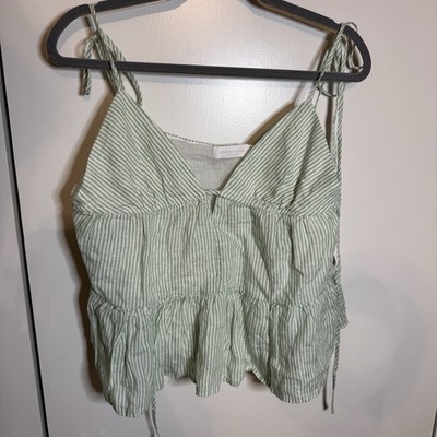 Jonathan Simkhai Standard Women s L Spring Green Striped Linen Peplum Top NWT